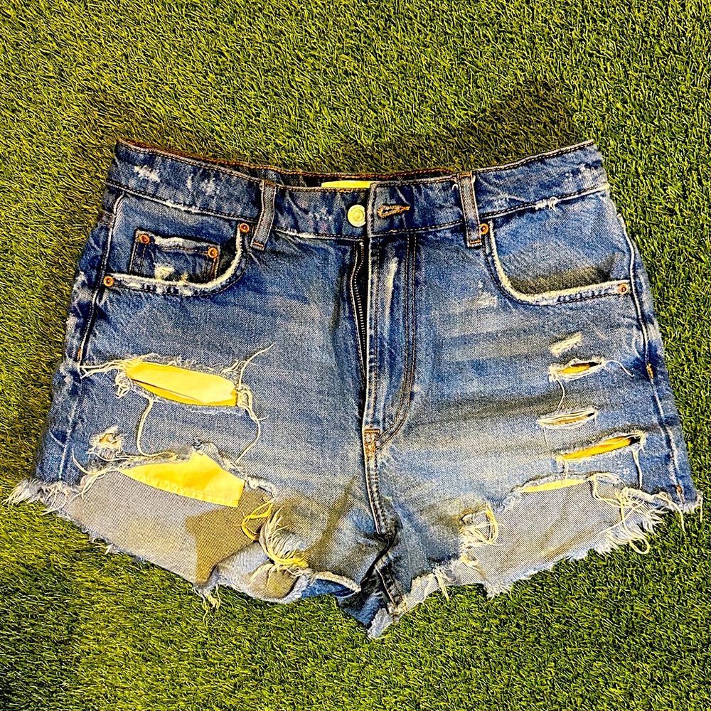 Zara Blue Distressed Denim Shorts